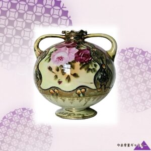 【薔薇うかぶ金の丸壷】オールドノリタケ 金盛 薔薇文 両耳飾壷