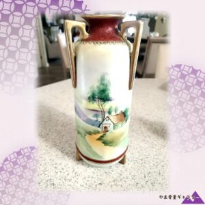 【家路しずむ野の景】オールドノリタケ 風景文 両耳花瓶 金彩
