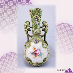 【盛上が埋めつくす小さな宝庫】オールドノリタケ 盛上 ジュエル装飾 花文 双耳花瓶