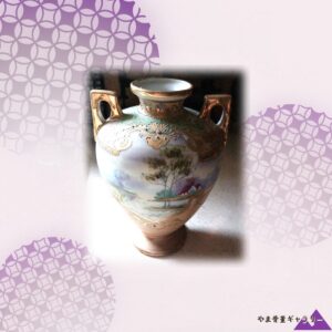 【湖辺にしずむ木立】オールドノリタケ 盛上 風景文 両耳花瓶 金彩