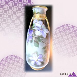 【金線をまとう紫の大輪】オールドノリタケ 金盛 花文 双耳花瓶 金彩