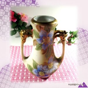 【青き花がしずかにほどける】オールドノリタケ 花文 双耳花瓶 金彩