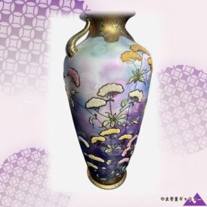 【紫紺に咲き上がる金の花】オールドノリタケ コラレン 花文 大花瓶 金彩