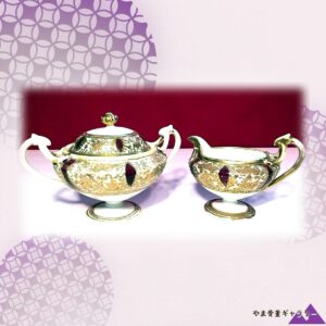 【紅玉をちりばめた金の器】オールドノリタケ 金盛 シュガー&クリーマー ジュエル装飾