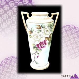 【白薔薇ゆたかにこぼれ咲く】オールドノリタケ 金盛 薔薇文 両耳花瓶