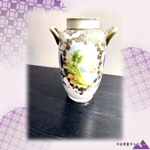 【金蔓に囲まれた湖畔】オールドノリタケ 金盛 風景文 両耳花瓶