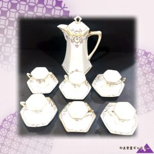 【薔薇の綱でつなぐ六角の宴】オールドノリタケ 金彩 薔薇文 六角 チョコレートセット 一式