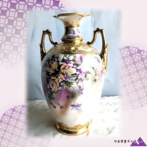 【金のレースに咲く菫】オールドノリタケ 金盛 菫文 双耳花瓶 金彩