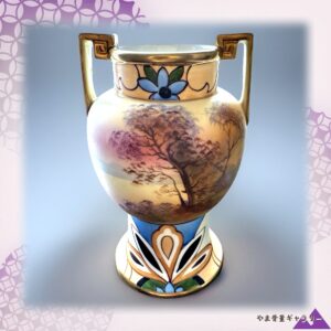 【薄明の木立がたゆたう】オールドノリタケ 風景文 両耳 花瓶 金彩