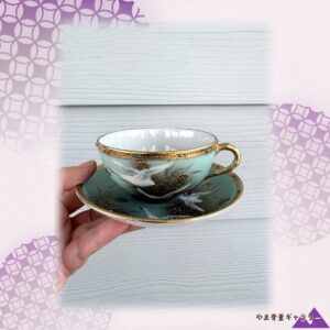 【葦辺に翔つ白鳥】オールドノリタケ 盛上 白鳥文 カップ&ソーサー 金彩