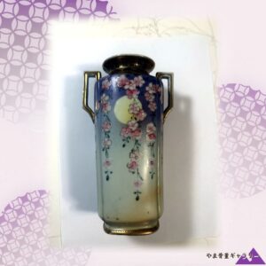 【朧月に舞い散る桜】オールドノリタケ 金盛 月に桜文 両耳花瓶 金彩