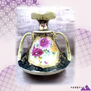 【緑闇にひらく菊の窓】オールドノリタケ 金盛 菊花文 両耳花瓶
