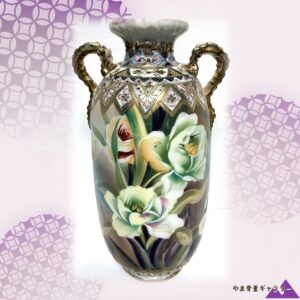 【錦の帯に大輪ゆれる】オールドノリタケ ジュエル装飾 花文 両耳花瓶 金彩