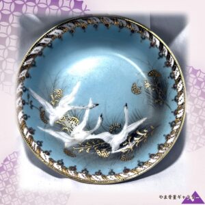 【金葦をわたる三羽の白鳥】オールドノリタケ ジュエル装飾 白鳥文 飾皿 金彩