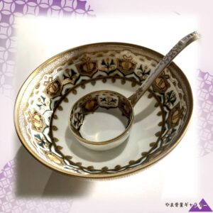 【王冠つらなる金彩の鉢】オールドノリタケ 金彩 王冠文 鉢 れんげ付