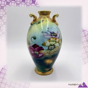 【緑地に揺れる芥子】オールドノリタケ 芥子文 双耳花瓶 金彩