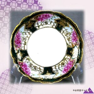 【深緑に咲く薔薇と金珠】オールドノリタケ ジュエル装飾 薔薇文 受皿 金彩