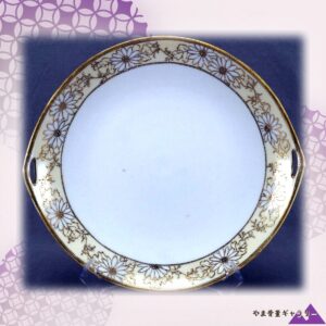 【金線で咲くひな菊】オールドノリタケ 金彩 花文 両手皿 ビーディング