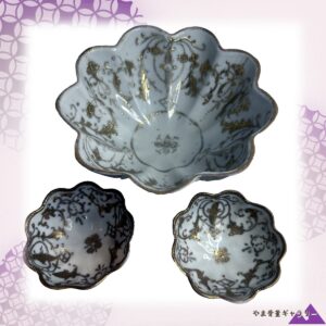 【金彩のレースが灯を編む】オールドノリタケ 金盛 唐草文 鉢 三点組