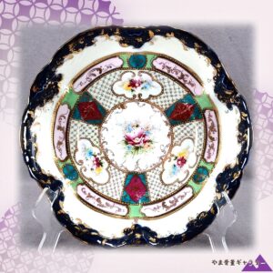 【瑠璃縁に咲く花束】オールドノリタケ コバルト金彩 花文 飾鉢