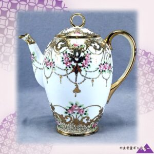 【金のレースに結ぶ薔薇】オールドノリタケ ジュエル装飾 薔薇文 コーヒーポット 金彩