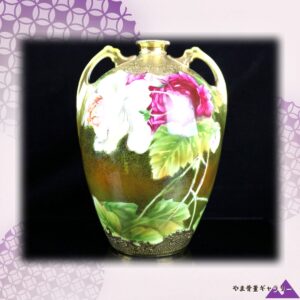 【飴金の地にひらく大輪】オールドノリタケ 金彩 薔薇文 双耳花瓶