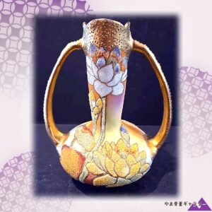 【双耳に咲く小花の宴】オールドノリタケ コラレン 花文 両耳花瓶 金彩