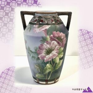 【朝顔と躑躅のたそがれ】オールドノリタケ アールヌーボー 花文 両耳花瓶