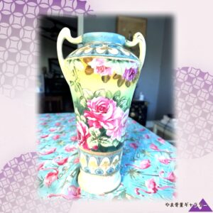 【黄金の宴に薔薇ひらく】オールドニッポン 薔薇文 両耳花瓶 金彩