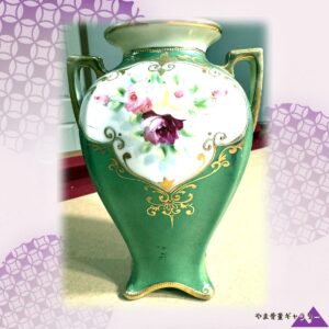 【金盛が薔薇をふちどる】オールドノリタケ 金盛 薔薇文 両耳花瓶 金彩