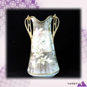 【金の格子にひらく蘭】オールドノリタケ アールヌーボー 蘭文 双耳花瓶 金彩
