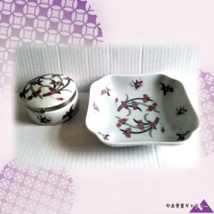 【柿色に舞う伊万里の意匠】伊万里 花鳥文 蓋物 小皿