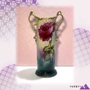 【一輪の薔薇が立つ金の塔】オールドノリタケ 薔薇文 両耳花瓶 金彩
