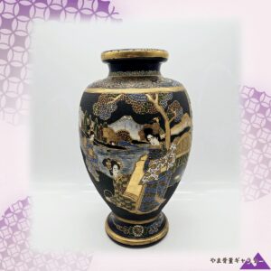 【金彩がともす雅の宴】薩摩焼 色絵金彩 美人文 花瓶