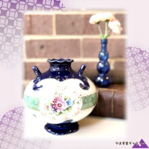 【瑠璃の窓に花束が咲く】オールドノリタケ コバルト金彩 花文 両耳花瓶