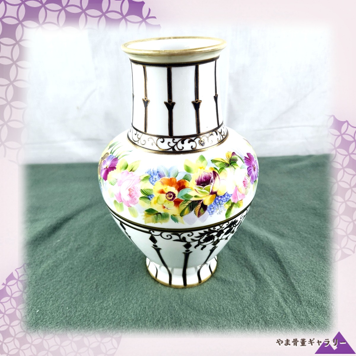 【白磁を流れる花綱】オールドノリタケ 金彩 花文 花瓶 アールデコ