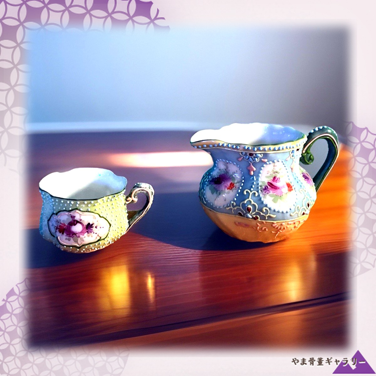 【粒の輝きをまとう手のひら】オールドノリタケ コラレン 花文 カップ&クリーマー 金彩