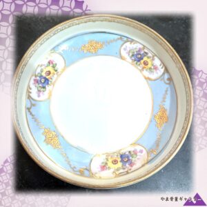 【青き帯に金の薔薇ひらく】オールドノリタケ 金盛 薔薇文 脚付鉢 金彩