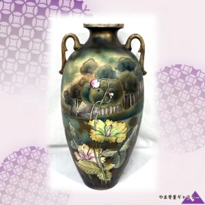 【夕闇にしずむ里の家】オールドノリタケ 盛上 風景文 両耳花瓶
