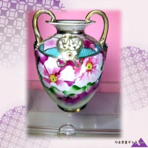 【宝玉の襟をまとう野薔薇】オールドノリタケ 金盛 ジュエル装飾 薔薇文 双耳花瓶