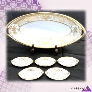 【金の花籠ならぶ宴の卓】オールドノリタケ 金盛 飾盆 ソルトセラー 一組