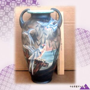 【柳に舞う白い燕】オールドノリタケ 盛上 燕文 双耳花瓶