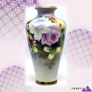 【霞のなかに咲きこぼれる薔薇】オールドノリタケ 薔薇文 花瓶 金彩