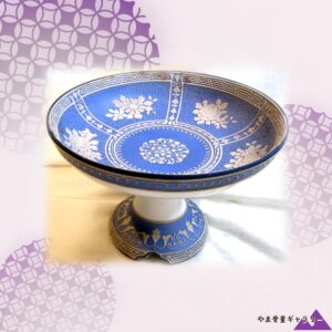 【青地に白い花が浮かぶ】オールドノリタケ ウェッジウッド風 花文 コンポート