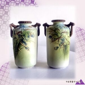 【釣鐘草がそよぐ一対】オールドノリタケ 盛上 草花文 花瓶 ペア