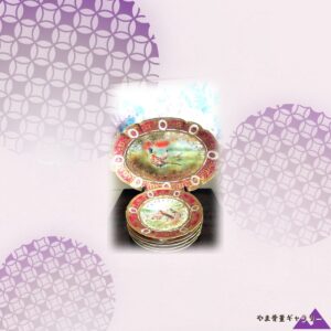 【野に遊ぶ雉のつがい】オールドノリタケ ジュエル装飾 雉図 大皿揃 金彩
