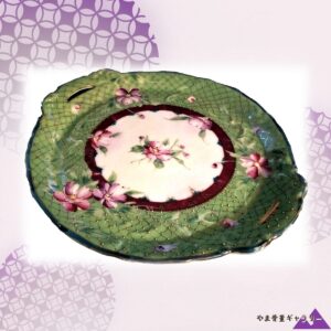 【翠地にきらめく金の露】オールドノリタケ ジュエル装飾 花文 手付飾皿 金彩