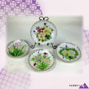 【花びらが砂金の粒で輝く】オールドノリタケ コラレン 花文 飾皿 4枚 金彩