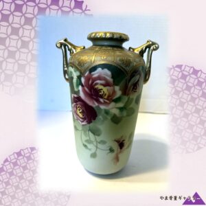 【金盛の格子に薔薇あふれ】オールドノリタケ 金盛 薔薇文 両耳花瓶