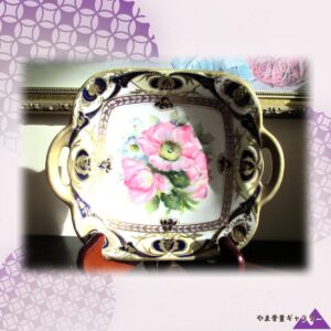 【瑠璃と金にひらく薔薇】オールドノリタケ コバルト金彩 薔薇文 両手皿